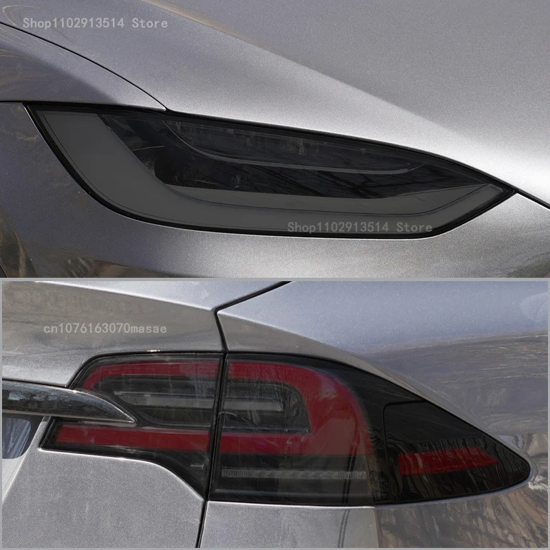 For  Tesla Model X 2023-2024 Accessories-Car Headlight Protective Film Vinyl Restoration Transparent Black TPU  Repair Sticker