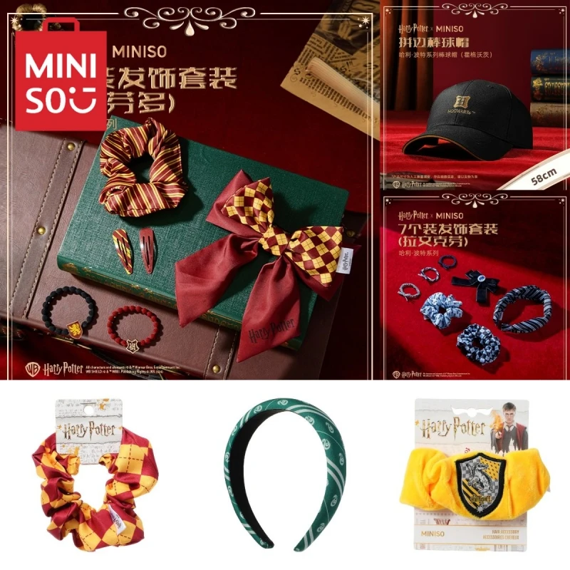 Miniso Harry Potter Hair Accessories Set Anime Cartoon Cute Girls Portable Bow Hair Tie Hairstyle Decoration Kawaii Kids Gift