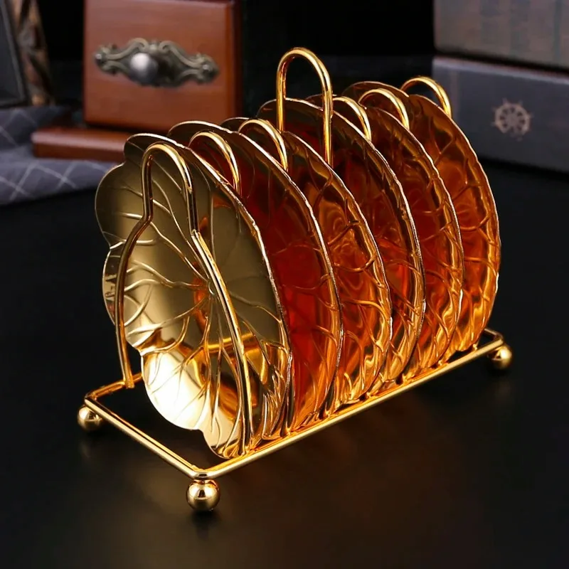 

1 set of metal cutlery mat, European court style coaster set, containing 1 shelf and 6 plates, for table and dining room