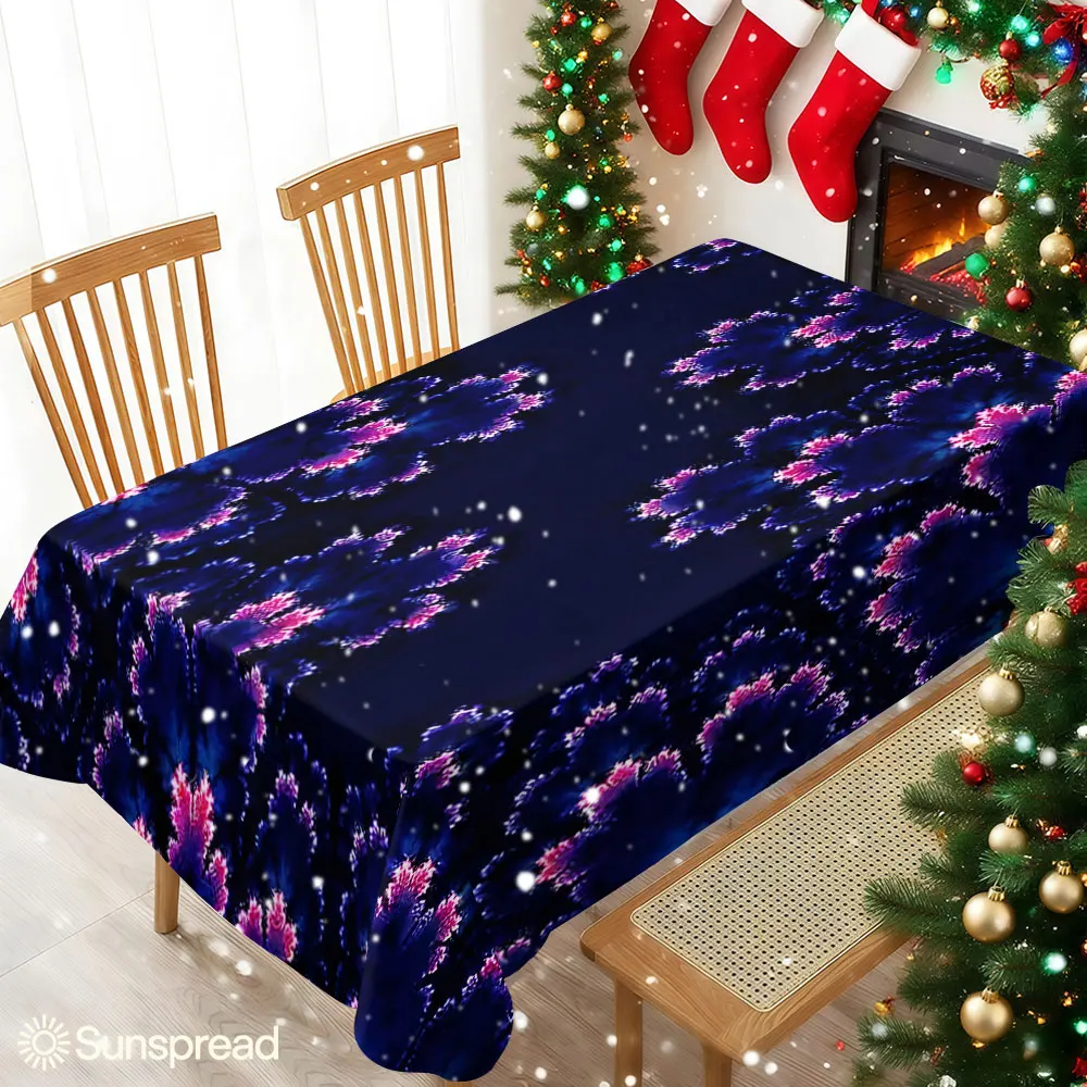 Neon Fractal Bloom Waterproof table cloth, splash-proof tablecloth, for party, Halloween, Christmas, dining, camping