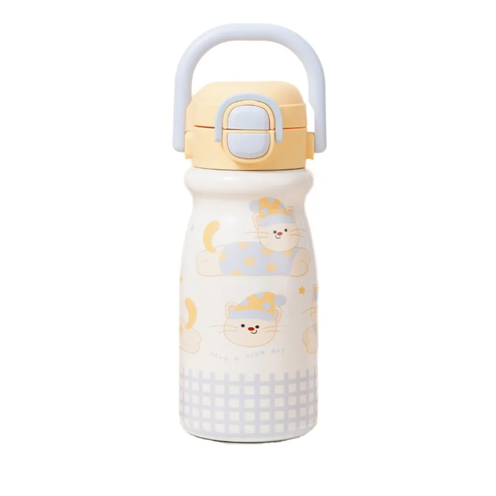 

Large Capacity Handheld Water Bottle Leak-Proof Stainless Steel Insulated Cup with Handle with Straw Cartoon Straw Cup