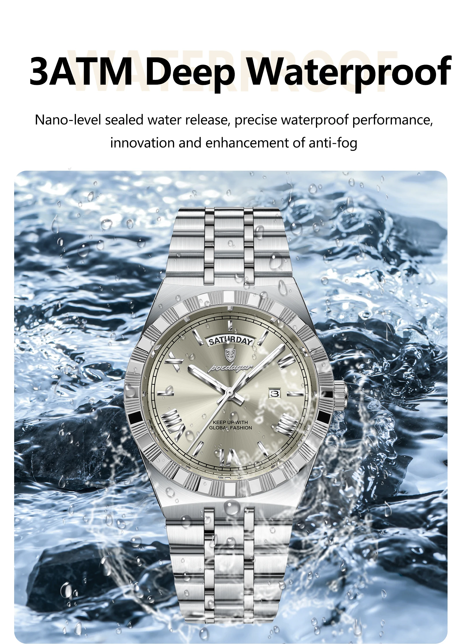 POEDAGAR Luxus Business Mann Uhr Woche Datum Wasserdicht Leuchtende Uhren Für Männer Edelstahl Quarz Mode männer Armbanduhr – Detail 11