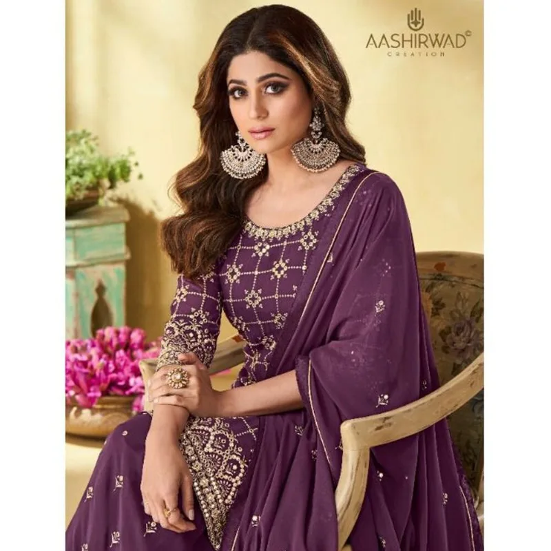 Light Purple Color Fabulous Salwar Kameez Suits Embroidery Worked Sharara Dress