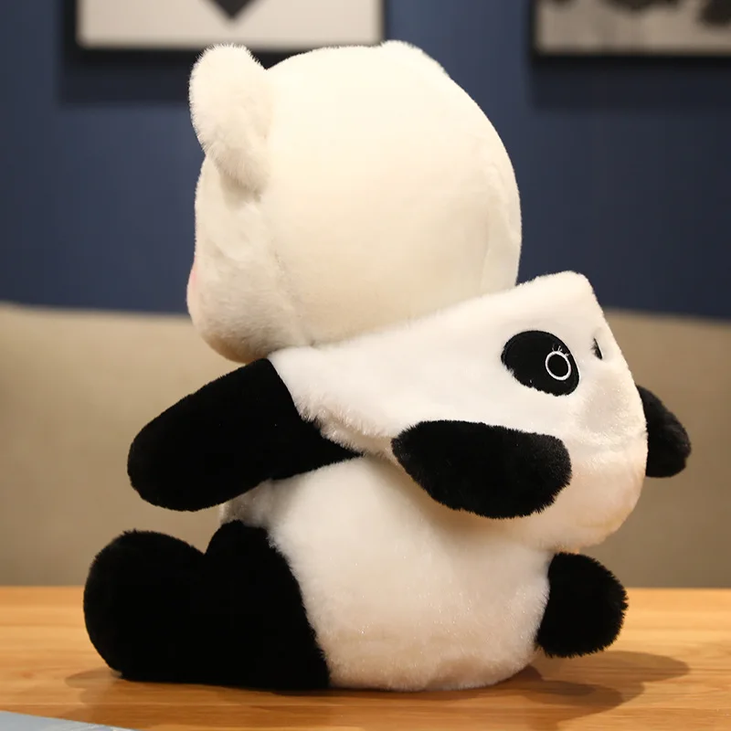 Urso Kawaii Cosplay Panda Boneca, Brinquedo De Pelúcia Com Capuz, Cartoon Zoo Animal Plushie, Presente Peluche Sentado