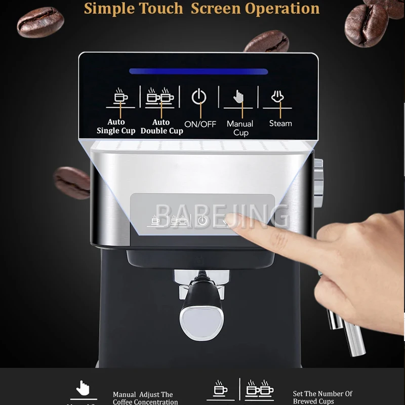 BABEJING全自動エスプレッソマシン、直感的なタッチディスプレイ搭載、カプチーノコーヒーマシン ブラック