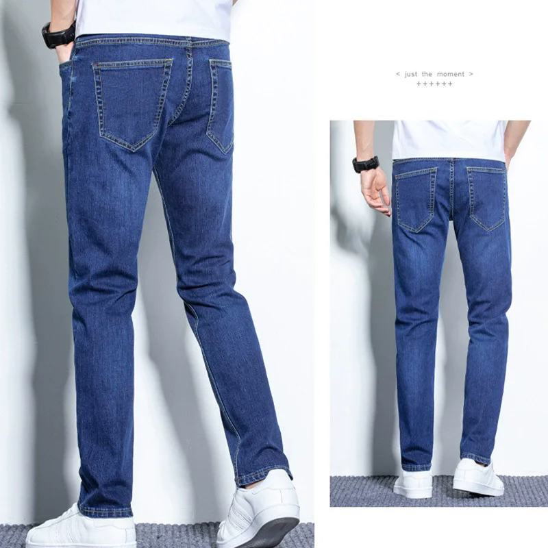 

Мужские джинсы из 73% хлопка, прямые, синие, повседневные брюки, модные мужские брюки на весну-лето
