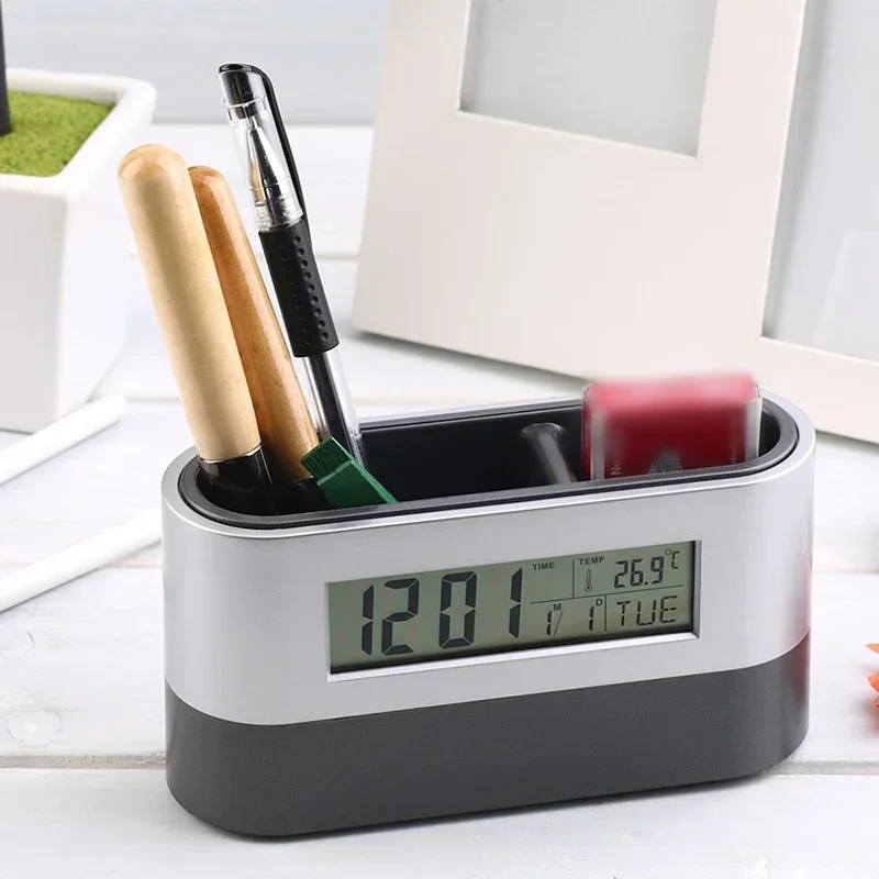 Electronic Digital Pen Holder Alarm Clock Temp Calendar Alarm Clock  Student Desktop Alarm Clock Pen Holder Office Pens Holder