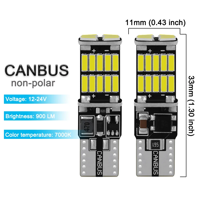 2/6/10 PCS T10 W5W LED Bulbs Canbus 12V/24V 4014-26SMD 7000K White Car Interior Dome Door Trunk License Plate Wedge Side Lights