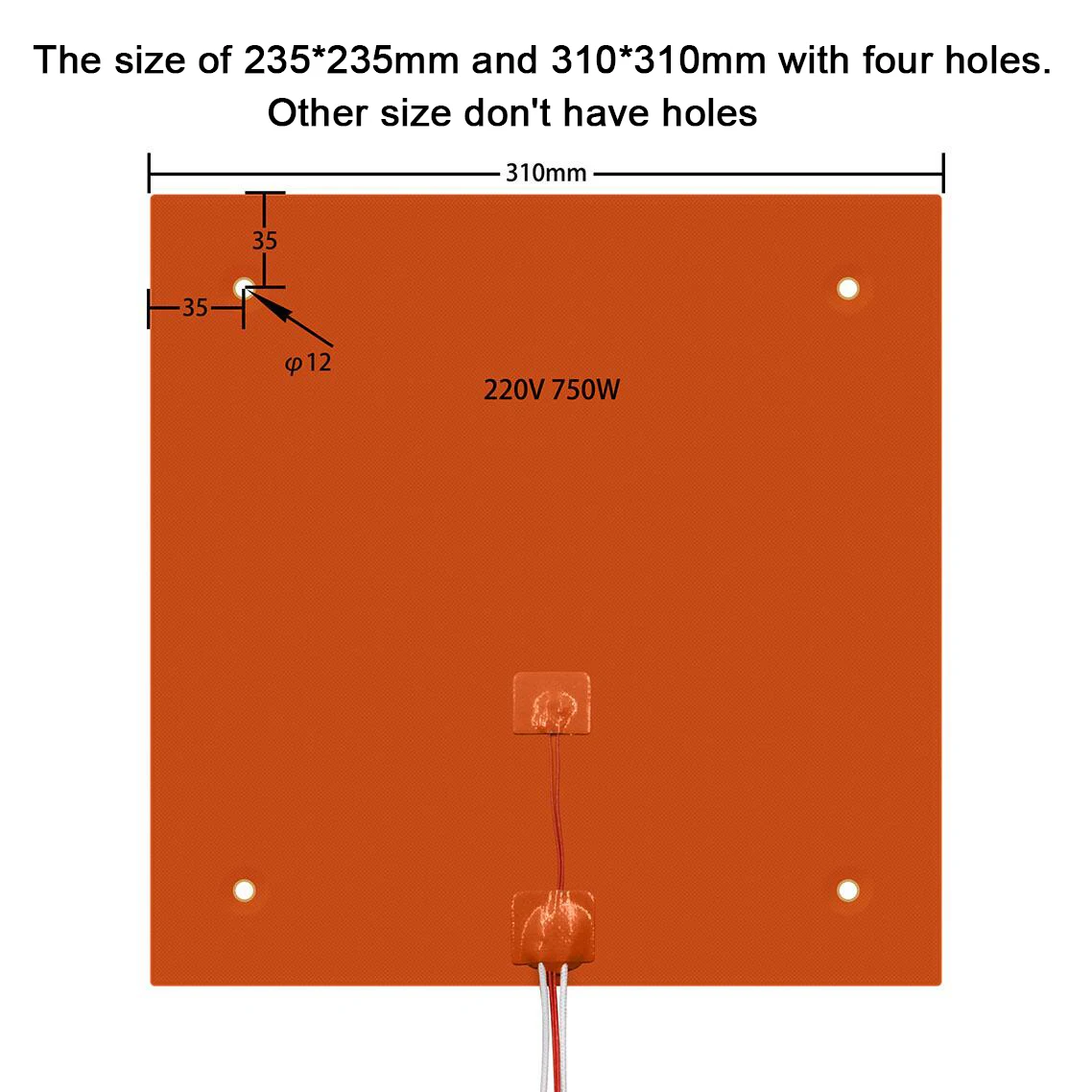 실리콘 가열 침대 가열 패드, 방수 220, 300, 310, 235, 400mm, 24V, 220V, 3D 프린터 Ender3 cr10 부품, 핫 베드