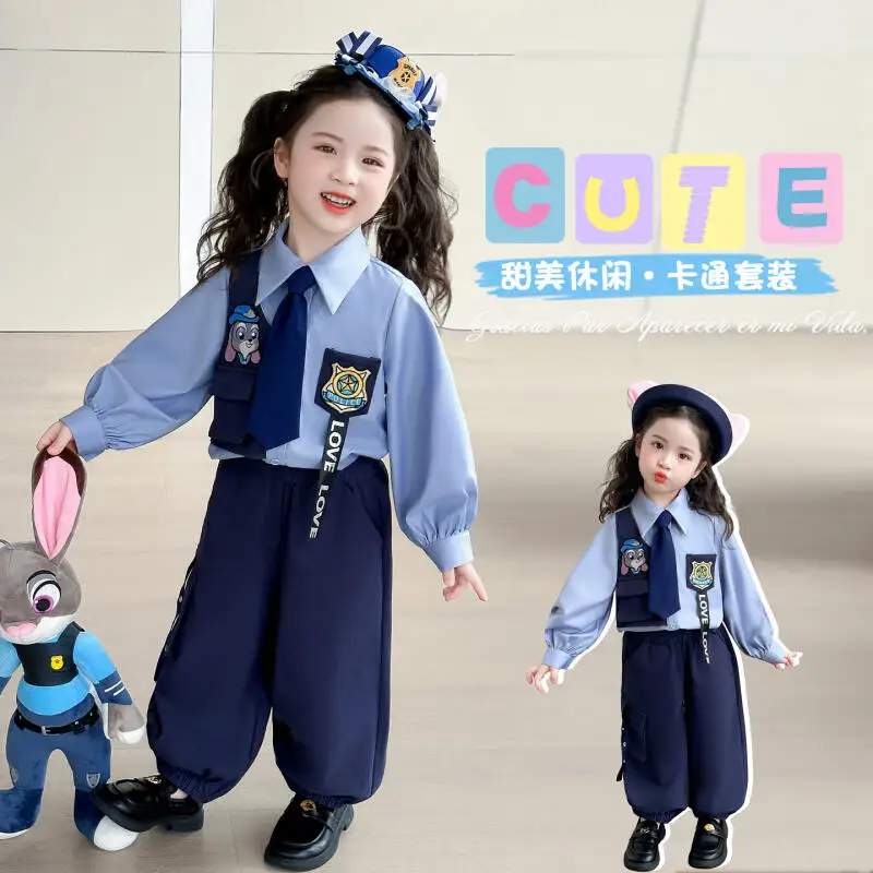 

Костюм для девочек, аниме, мультфильм Kawaii, весна-осень, 2 шт., мягкая рубашка с героями мультфильмов, брюки, милый комфортный полицейский модный детский наряд, подарки