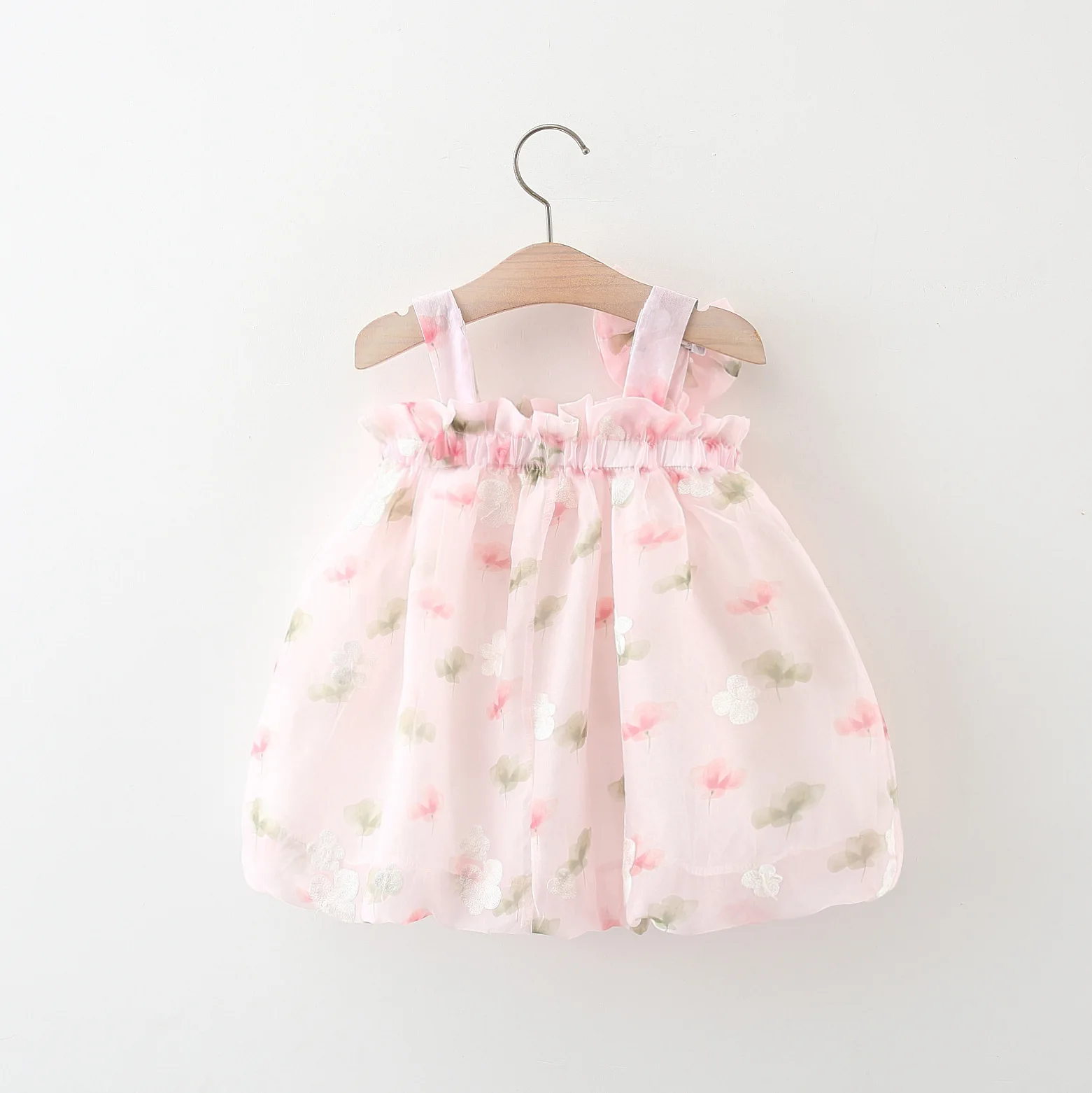 Baby Girls Summer New Full Body Embroidered Two Flower Suspender Dress Sweet And Cute Lantern Suspender Dress For Girls