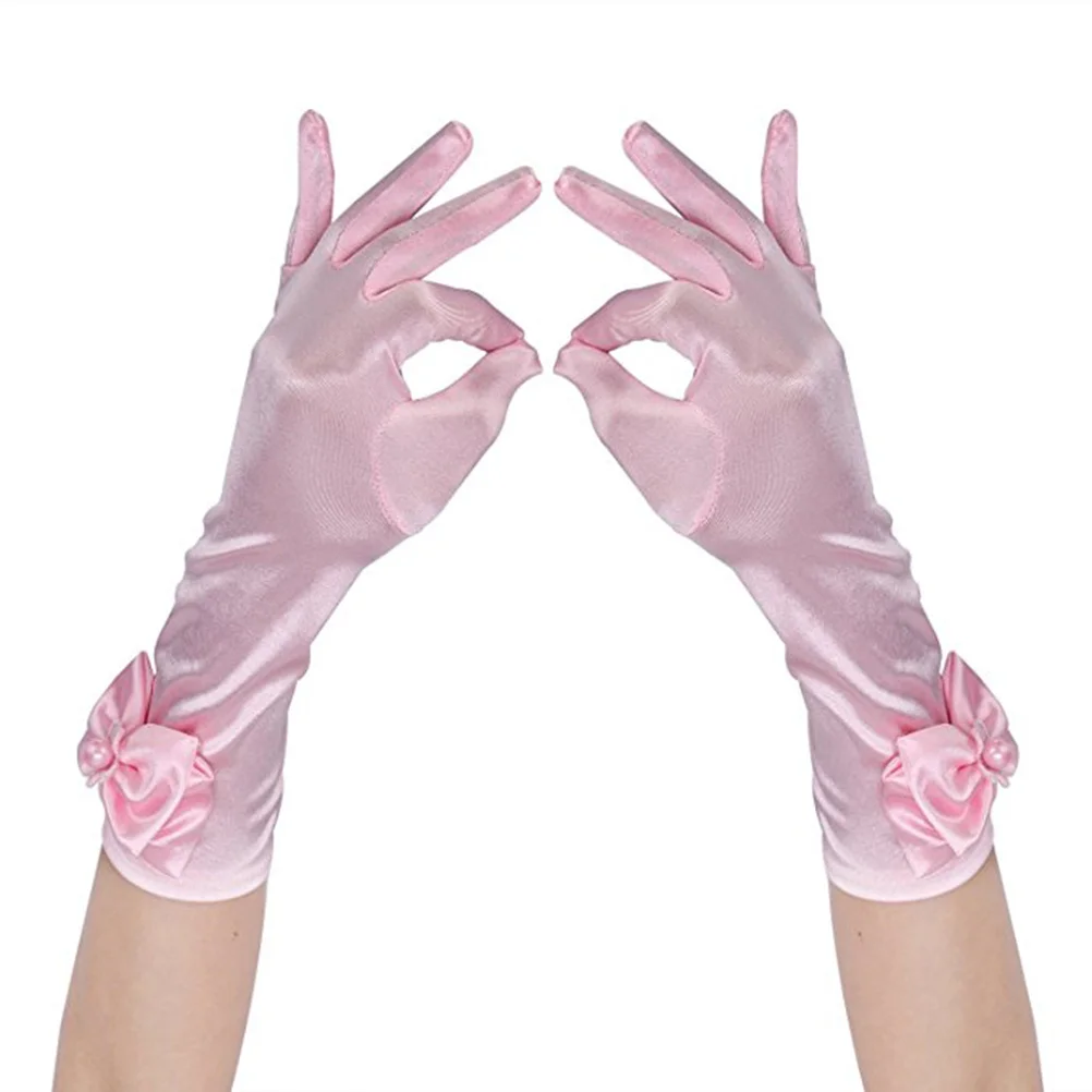 قفازات فتاة الزهور قصيرة مع عقدة على شكل فيونكة للأطفال لحفلات الزفاف والكنيسة وعيد الفصح والهالوين وحفلات التخرج والحفلات المسائية والمناسبات الرسمية #4