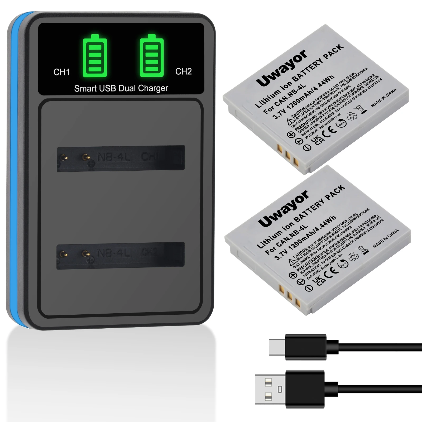 

UWayor NB-4L Battery and Dual Charger for Canon PowerShot ELPH100HS, 300HS, 330HS, 310HS, SD1000 SD1100is, SD1400is, SD200, SD30