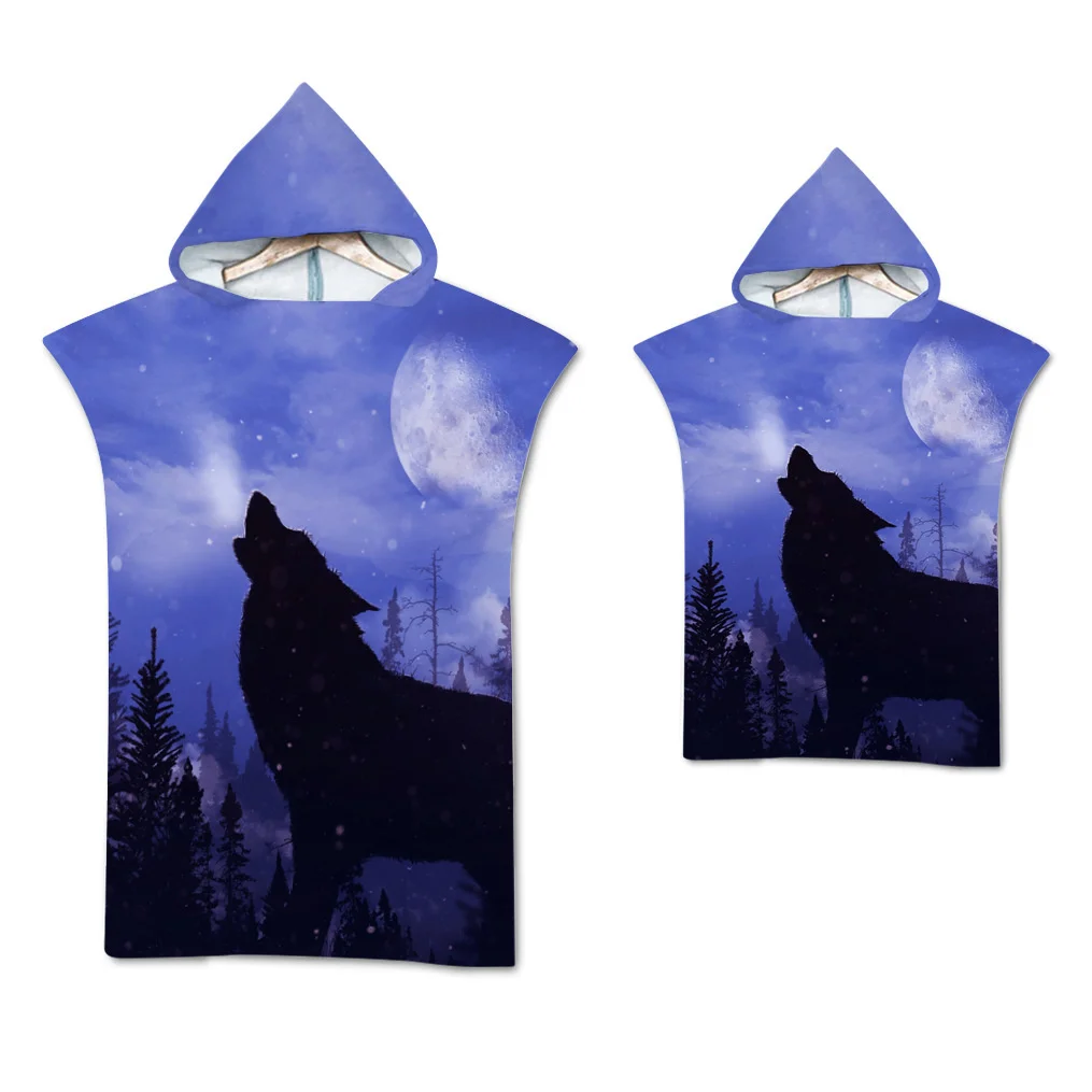 Wolf großes Strand tuch Badet uch schnell trocknende Handtücher Kapuzen mantel Neopren anzug erwachsenes Kind Eltern-Kind Poncho Bademantel zum Schwimmen Surfen – Detail 16