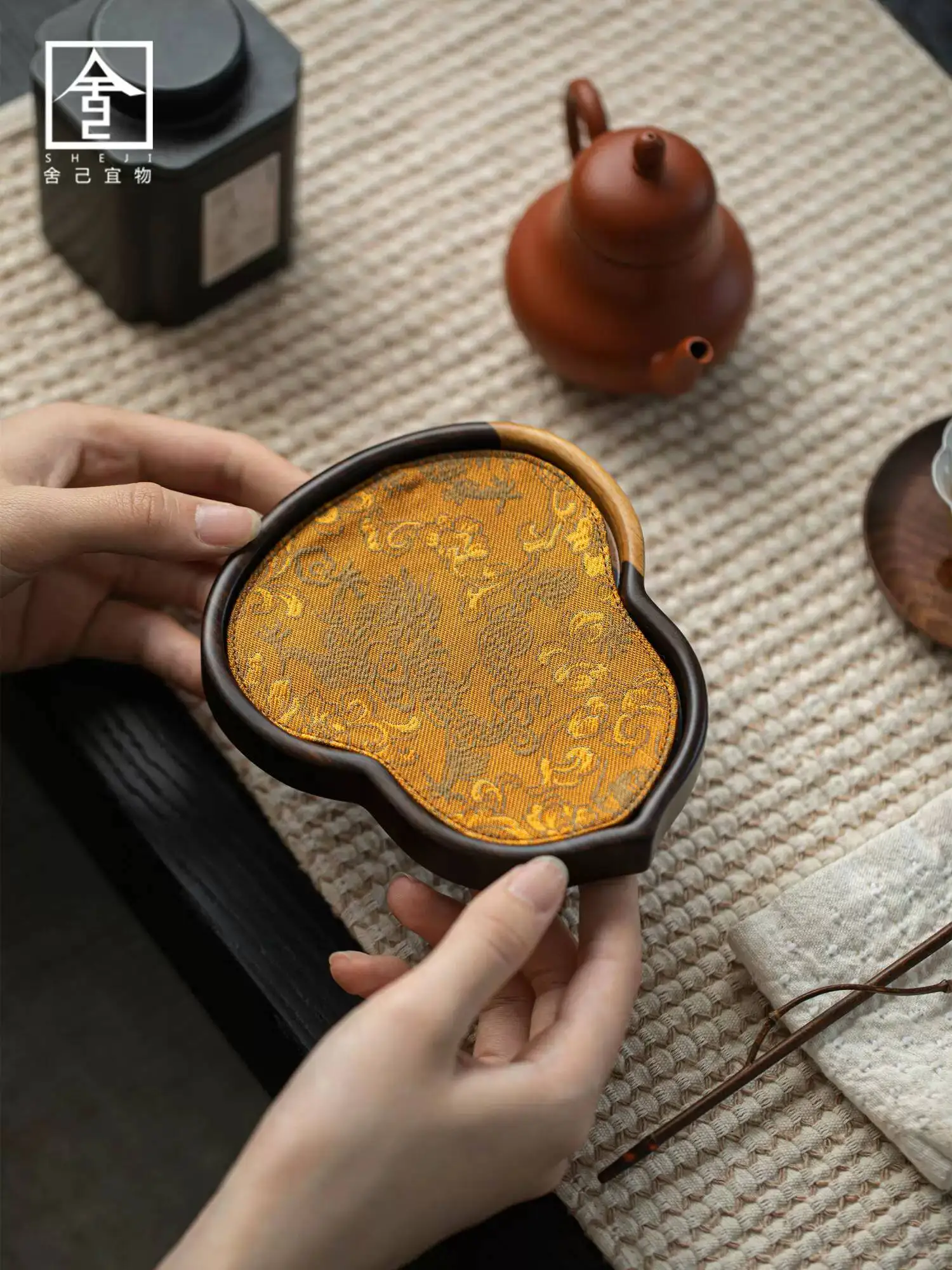 Ebony Wood Fortune Gourd Ceremony Dry Brewing Platform Mat Tray Tea Coaster Small Pot Holder