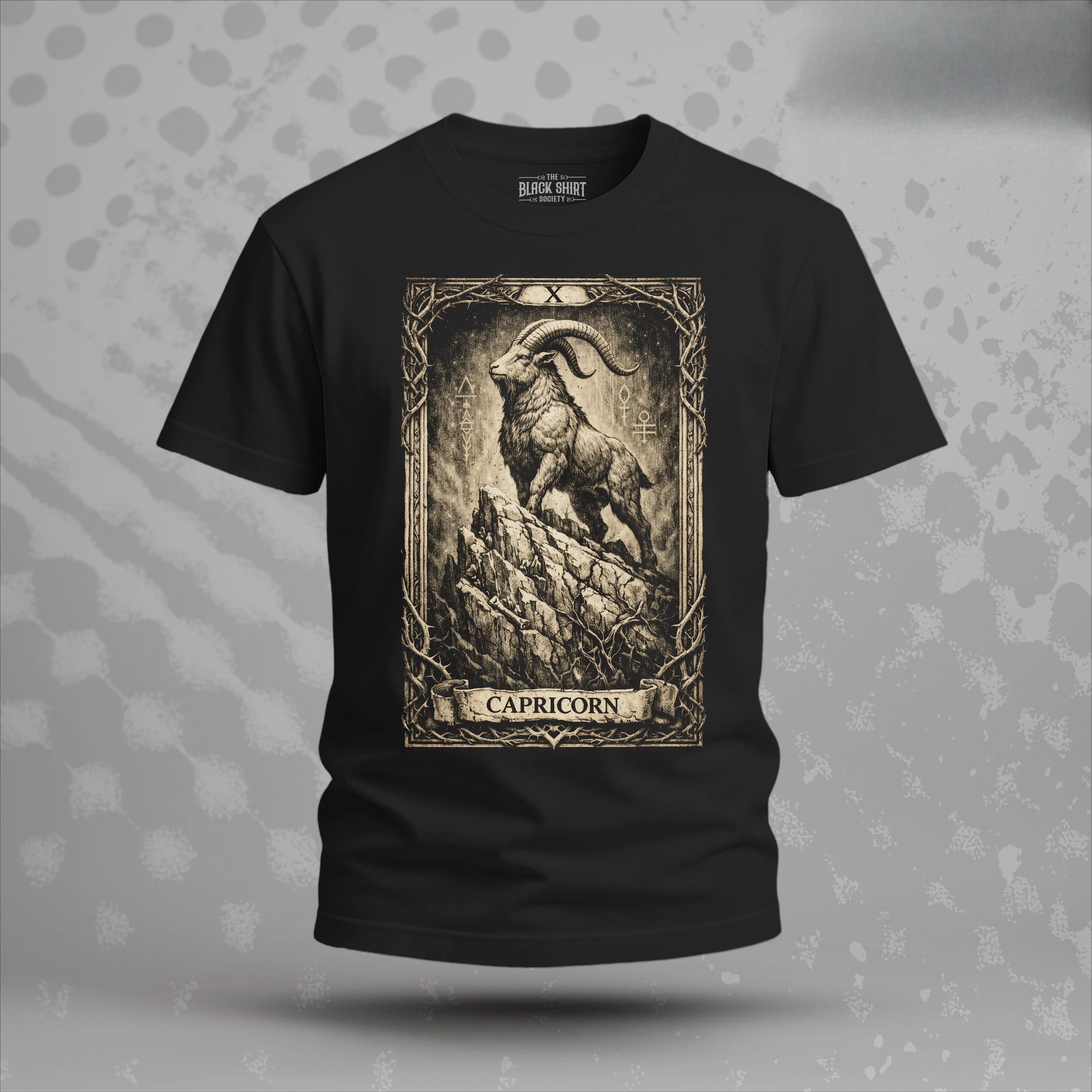 Capricorn Tarot Card T-Shirt Zodiac Goat Graphic Tee Gothic Astrology Apparel  High-Quality  Fashion Trend - Casual Comfortable
