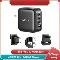 MINIX P3 4-Port GaN Wall Charger with Next-Gen GaN Technology, Multi-Protection Safety System, Portable Design & Travel-friendly