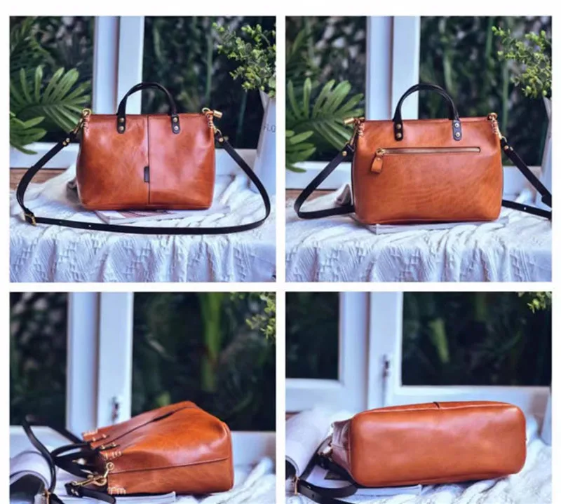 Fashion designers handmade genuine leather women's handbag vintage casual luxury first layer cowhide female crossbody bag image 2