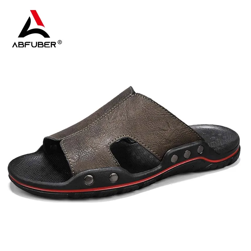 Leather Suede Sole Men Cork Slippers Summer Casual Double Buckle Non-slip Clogs Slides Slip on Flip Flop Men Shoes Unisex