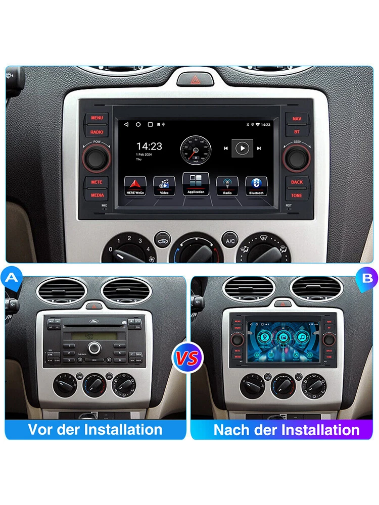 ESSGOO 7 "Autoradio Voor Ford Focus MK2 Tansit MK7 Android auto Carplay 2GB + 64GB Auto Stereo RDS GPS Automotive Multimedia Speler - afbeelding 2