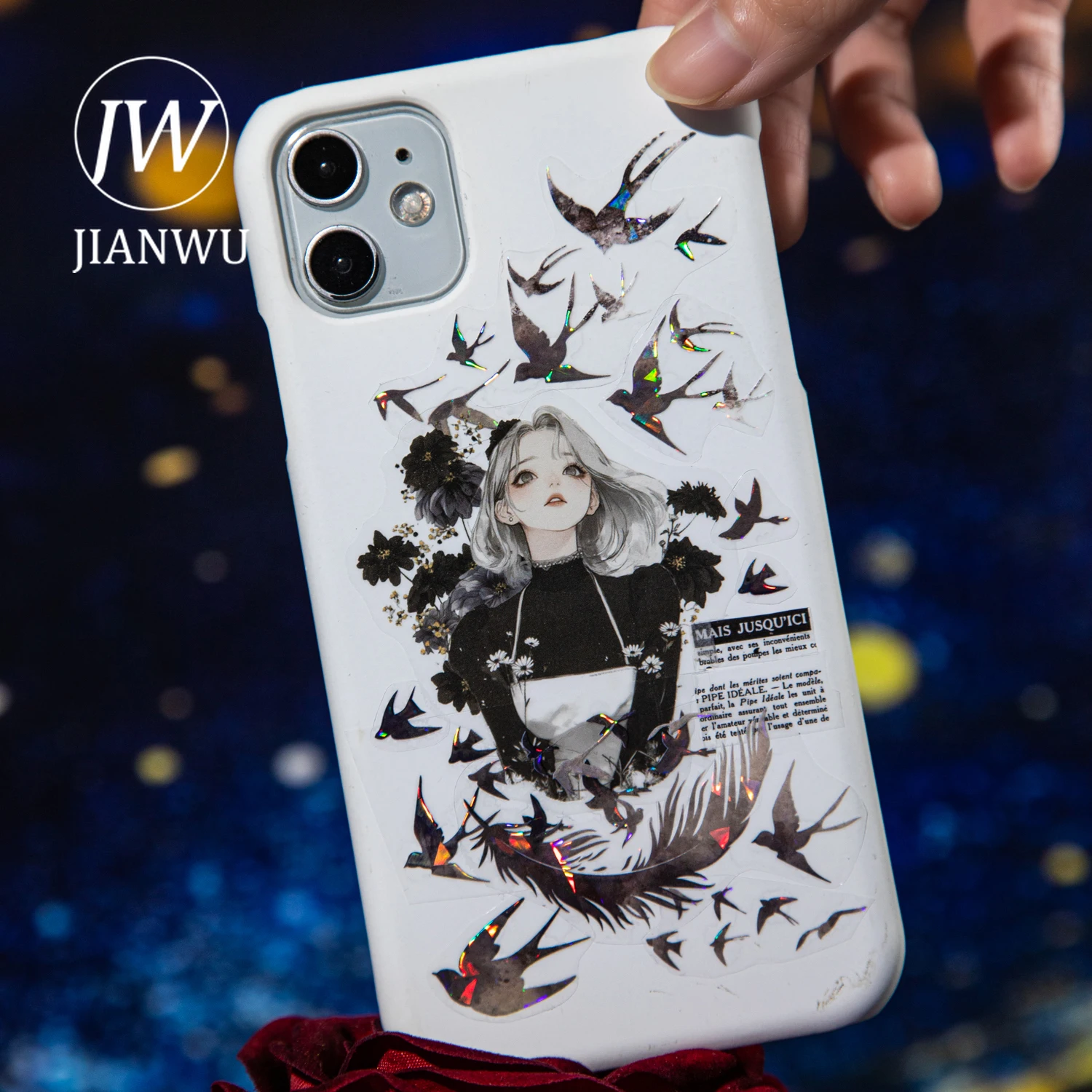 JIANWU 40mm * 200cm oiseaux volants sont brumeux série oiseaux colorés paysage matériel Collage PET bande créative Journal papeterie