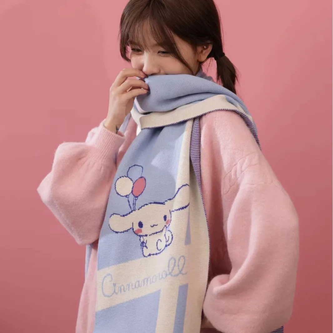 Sanrio Series Kuromi Melody Pudding sciarpa per cani donna inverno Premium Feeling Warm Cute sciarpa lavorata a maglia di lana scialle