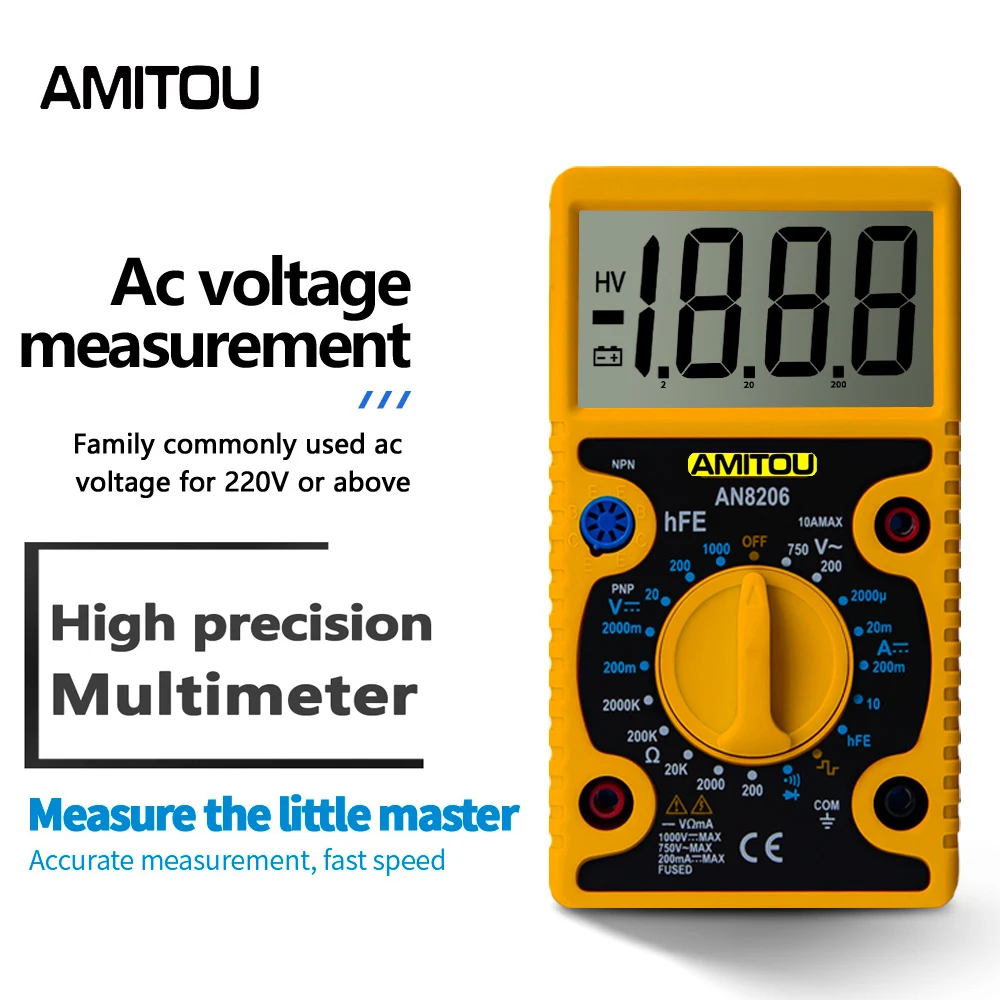 AMITOU Digital Multimeter AC/DC Voltage Tester Diode Ohm Hfe Ammeter DC Current Tester Voltage Detector Tools for Electrician