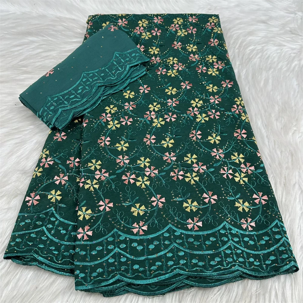 

5+2 Yards Swiss Voile Lace Fabrics 2025 High Quality African Embroidery Cotton Lace Nigerian Stones Lace For Wedding Dresses Sew