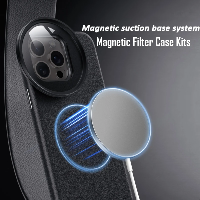 Concept Magnetic Filter Set 67mm ND Filters with Leather Texture Magnet Case For iPhone 15 pro max Car Magsafe Magnetic Cover