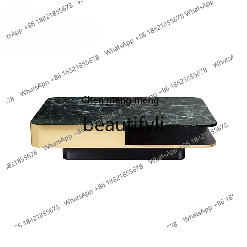 Light luxury Italian style home improvement furniture household glass marble square metal coffee table