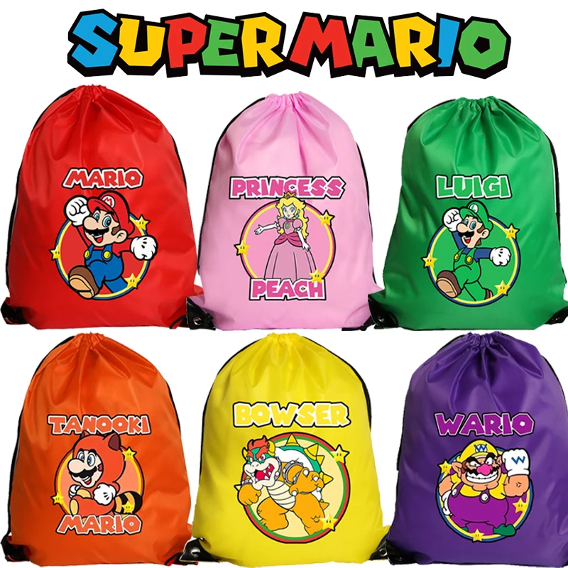 New Super Mario Bros Drawstring Bag Cartoon Printed Storage Bags Children Handbag Boys Large-capacity Tote Bag Birthday Gifts