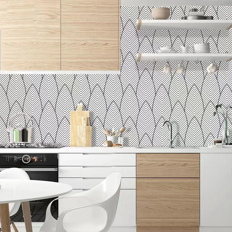 Black white geometric abstract curve peeling wall self-adhesive detachable contact paper suitable for decorating home stickers