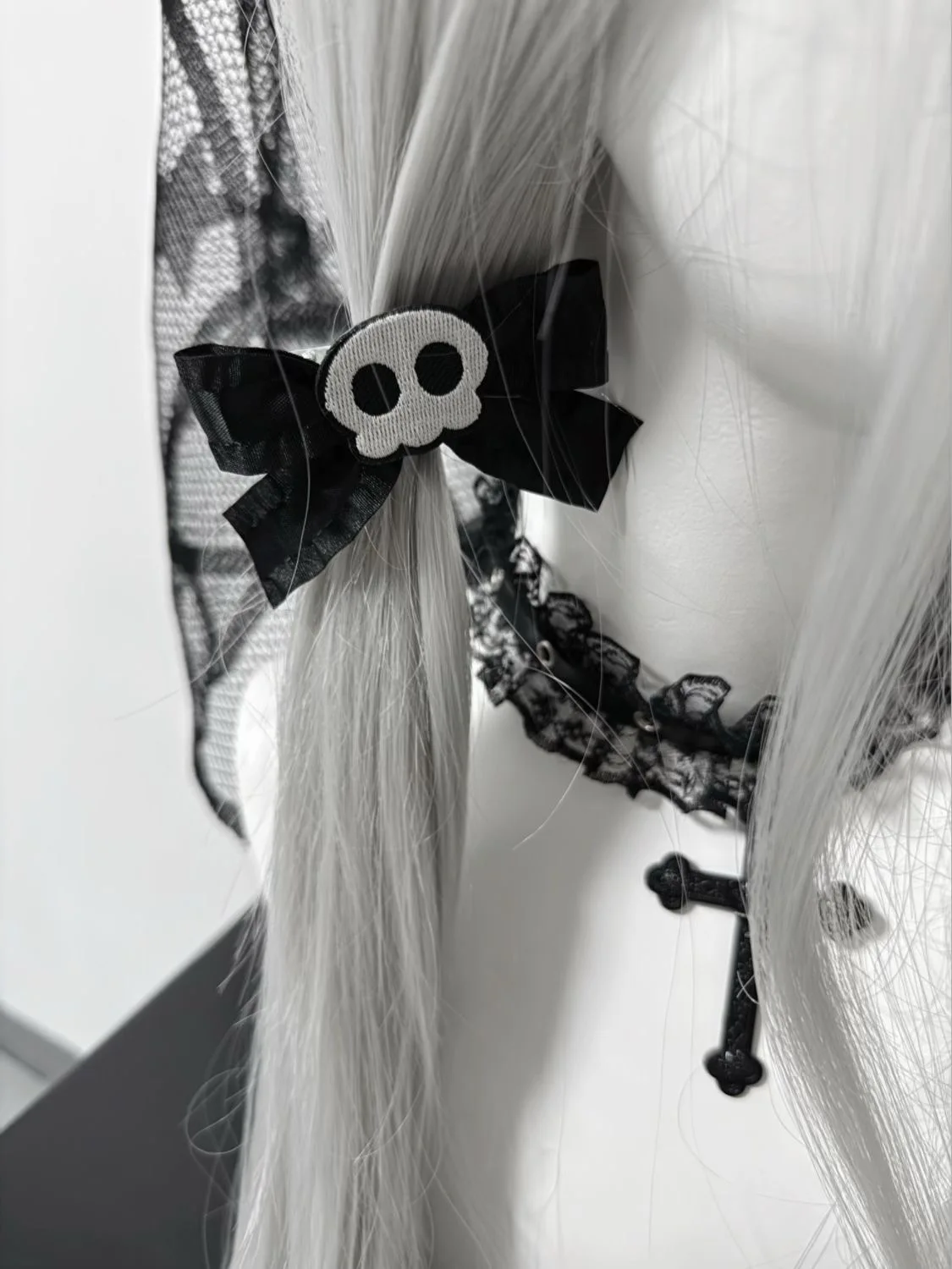 Fermagli per capelli con fiocco con teschio scuro gotico per ragazze Forcina per capelli incrociata stile scuro Subcultura di Halloween Accessori per capelli piccanti Lolita Y2k