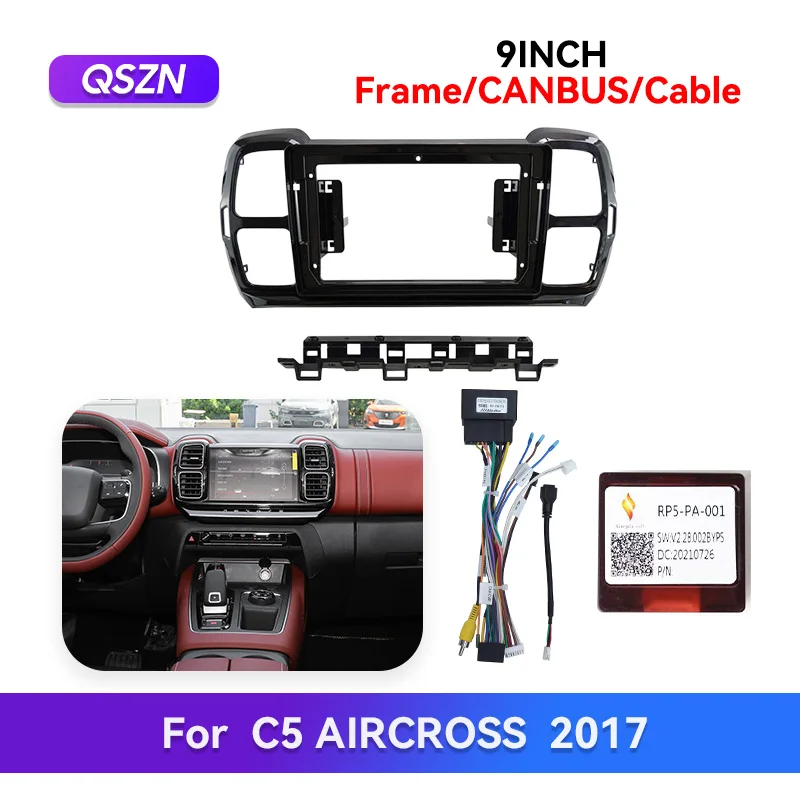 QSZN For 2017 C5 AIRCROSS Car Frame Fascia Adapter Canbus Box Decoder Android Radio Dash Fitting Panel Kit Cable Wiring Harness