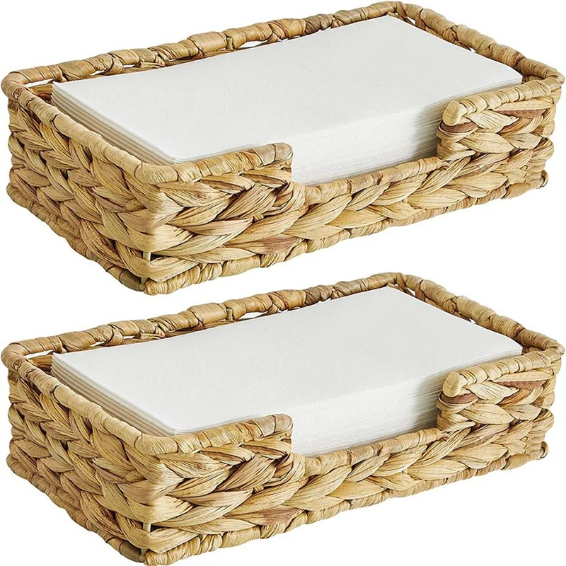 

6PCS Bathroom Disposable Guest Towel Holder Long Seagrass Woven Rattan Wicker Table Hand Guest Towel Basket Tray,L