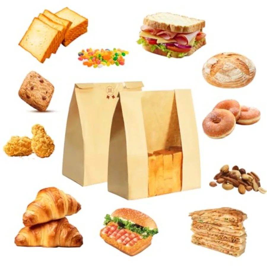 Bread Bags for Homemade Bread 25PCS Paper Sourdough Large Bakery Bags with Window for Baked Food Packaging Storage Gift Giving