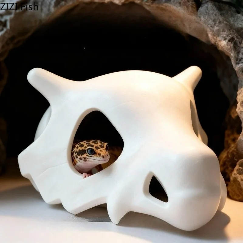 Plastic Skull Model Sculpture Reptile Pet Hideout Aquascaping Ornament Pet Landscape Decoration Figurines Room Aesthetic Decor