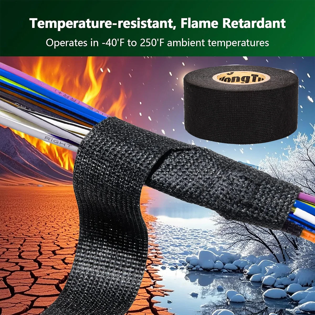 شريط أسلاك كابل السيارة بطول 15 مترًا، شريط مقاوم للحرارة ومثبطات اللهب لحماية الأسلاك #5