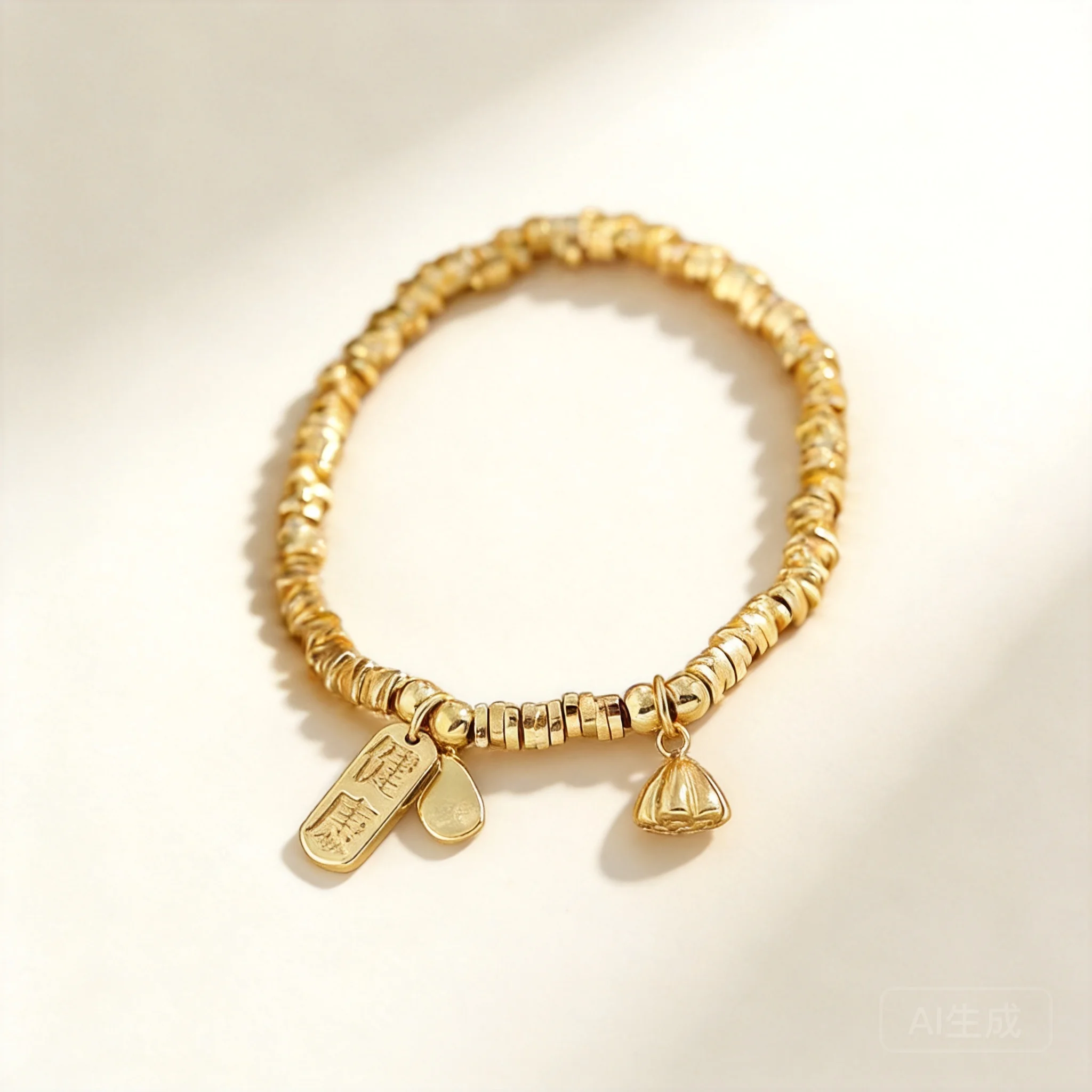 Chinese Style Lucky Golden Crushed Silver Beaded Bracelet Fortune Blessing Tag Lotus Seedpod Pendant Good Luck Jewelry For Women