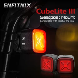 Enfitnix-enquêter arrière de vélo Cubelite III avec capteur intelligent, éclairage LED pour freinage automatique, recharge USB