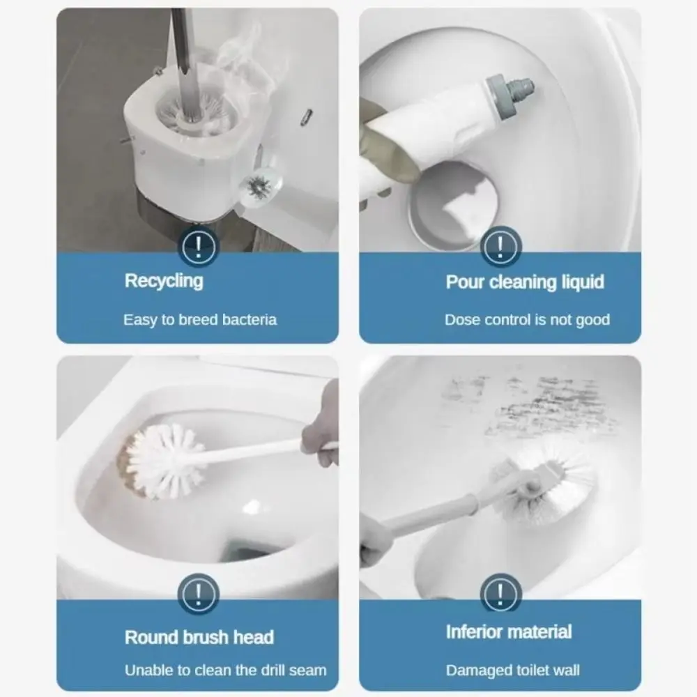

360° Cleaning Toilet Cleaning Kit Long Handle Wall Mounted Toilet Bowl Cleaners Brush Disposable Sponges