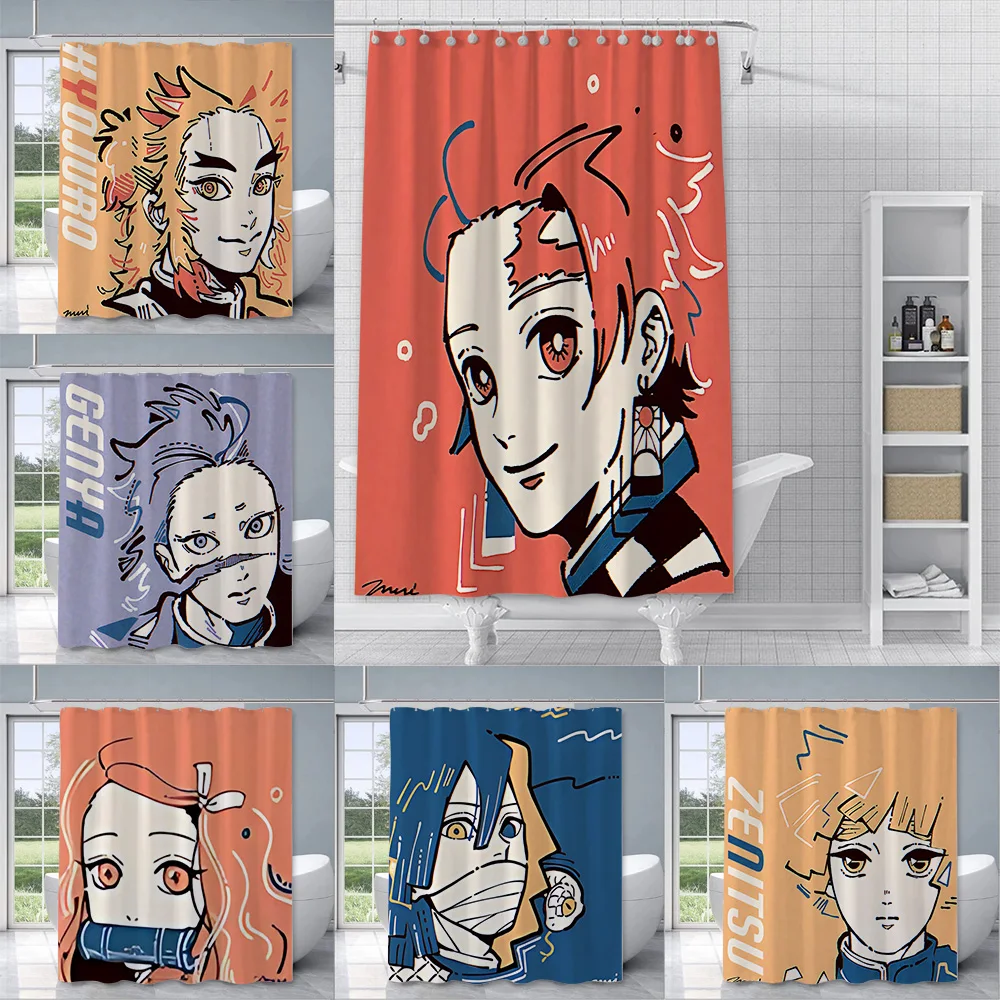 

Japanese Anime D-Demon Slayer Shower Curtain Waterproof Polyester Fabric Paint Bath Curtains Home Bathroom Decor Curtain