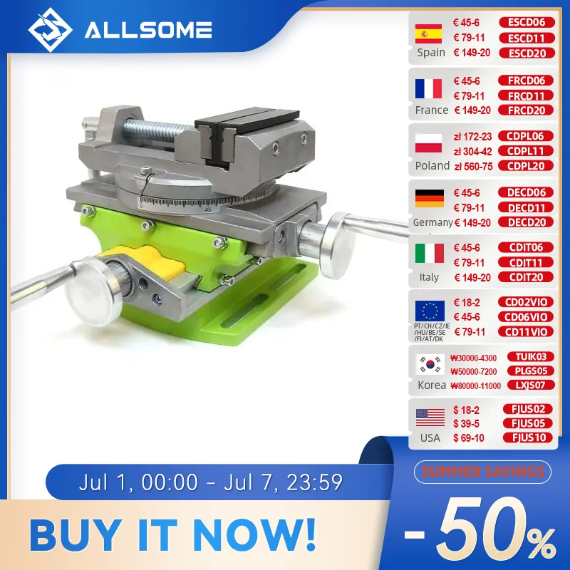 

ALLSOME 2 in 1 Milling Drilling Precision Vise Swivel Base Table Aluminium Alloy Compound Worktable