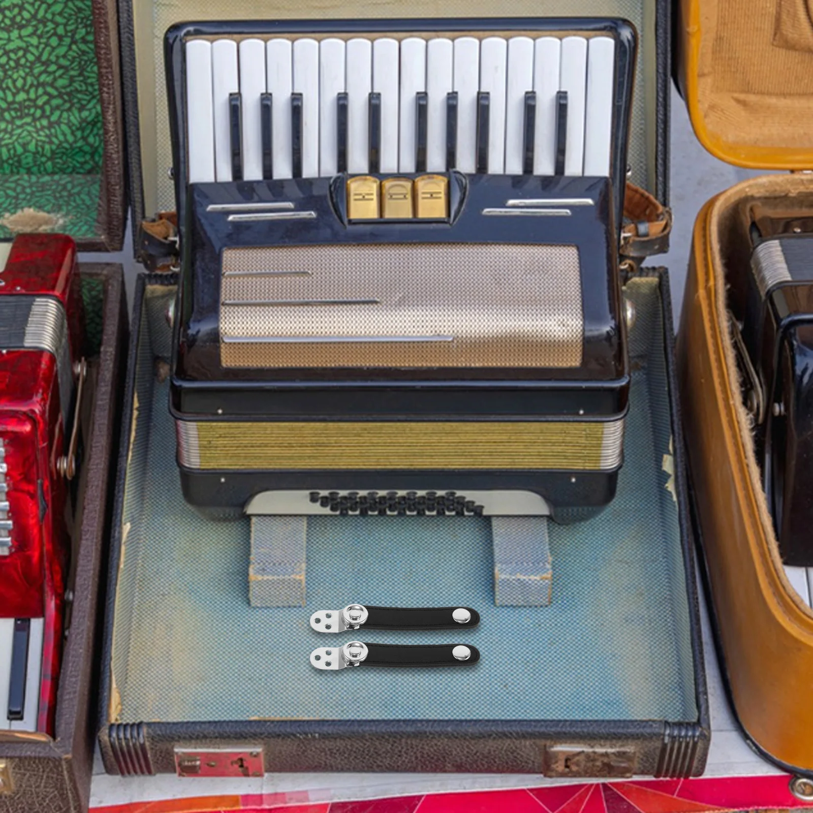 

4Pcs Accordion Bellows Strap Metal Head Double Layer Cowhide Comfortable Longterm Use Universal Belt Fittings Bellows Straps