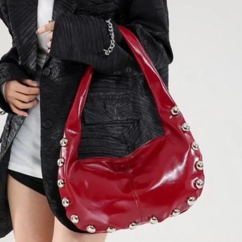 

American Retro Punk Large-capacity Tote Bags Y2K Round Rivets Storage Pouch Phone Wallet Handbag Women's Bag Handbag