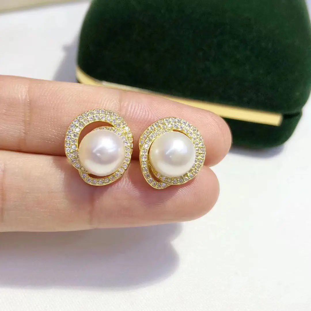 Wholesale S925 Sterling Silver Earrings Mount Findings Settings Base Mounting Parts Accessory for 8-9mm Pearls 5 pairs/lot