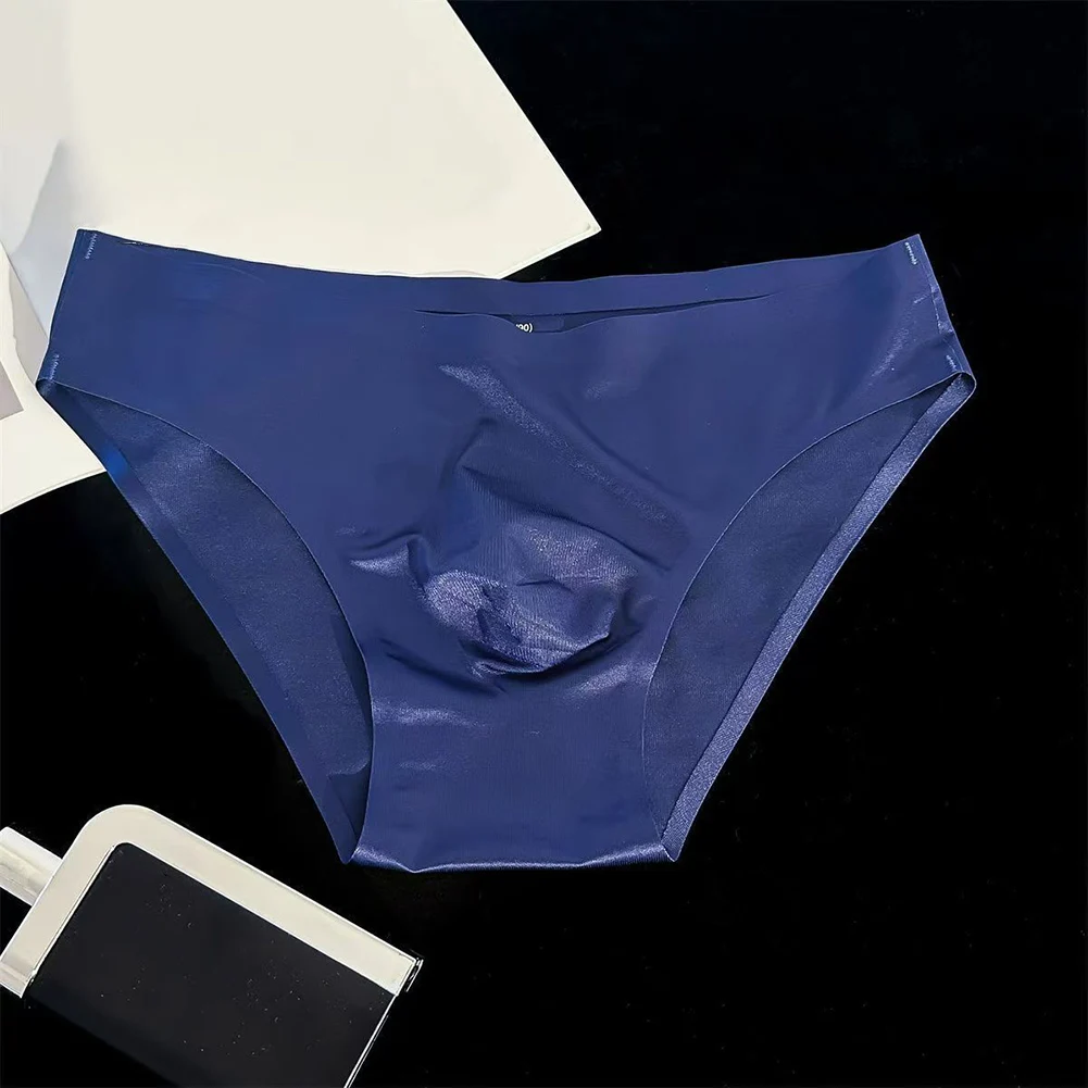 Ultra-thin Sexy Underpants Seamless Underwear Bulge Pouch Apricot Ice Silk Briefs Low Waist Glossy Breathable Men\'s