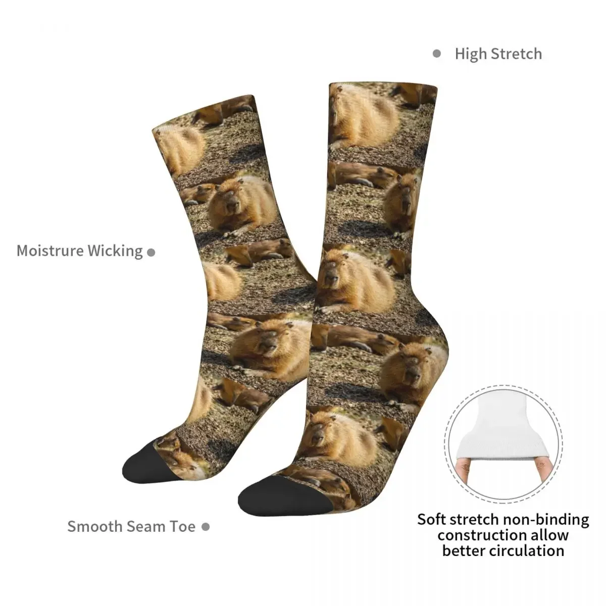 Male Capybara Face Socks Harajuku Sweat Absorbing Stockings All Season Long Socks Accessories for Unisex Gifts