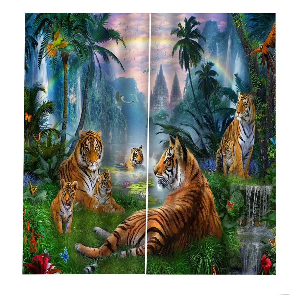 animal tiger curtains nature scenery Customized 3D Blackout Curtains Living Room Bedroom Hote Cortinas Breakdown Bathroom Shower