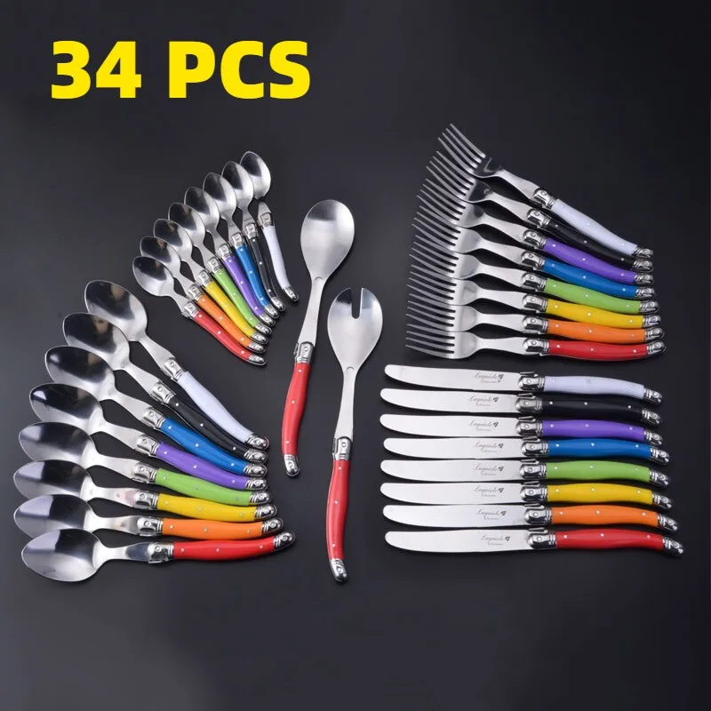 Multicolor Tableware Steak Knife Fork Spoon Set Western Flatware Spoon 34X